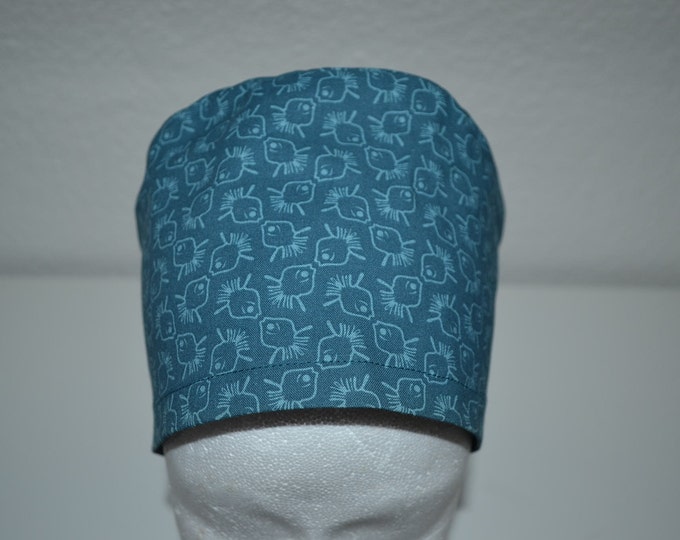 Surgical cap fish terry cloth band, scrub cap, bandana, peeling cap, chef's hat, cosmetic cap, surgical caps, petrol with fish, handmade