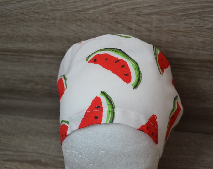 Surgical cap melon terry cloth band, scrub cap, cosmetic cap, chef's cap, bandana, peeling cap, surgical caps, white with melons, handmade