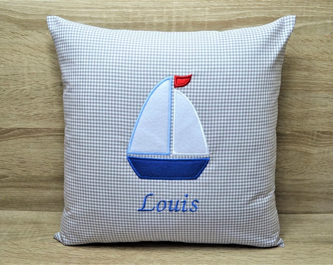 Pillow 40 x 40 cm ship, sailboat 40 x 40 cm, sailboat pillow, birth pillow ship, name pillow sailboat, baptism pillow ship