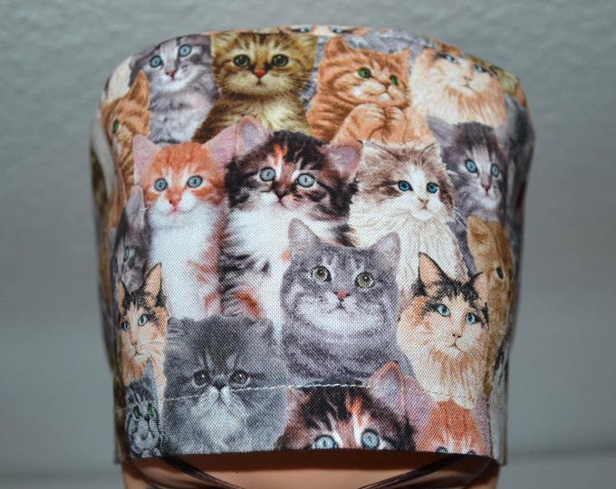 Surgical cap cat, scrub cap, bandana, scrub hat, chef's cap, cosmetic cap, surgical caps, beige with cats, cat cap