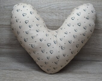 Heart pillow, chest heart pillow, mastectomy pillow, forearm pillow, breast surgery pillow, light brown with hearts, handmade