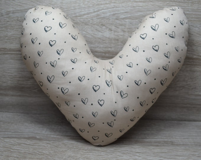Heart pillow, breast heart pillow, mastectomy pillow, forearm pillow, breast surgery pillow, belt pillow, light brown with hearts, handmade