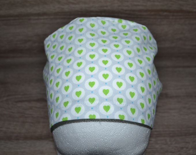 Surgical cap heart terry band, scrub cap, cosmetic cap, chef's cap, bandana, peeling cap, surgical caps, gray with hearts, handmade