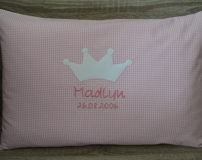 Crown pillow 60 x 40 cm, birth pillow crown, name pillow crown, baptism pillow, pillow with name 60 x 40 cm, crown pillow, children's pillow crown,