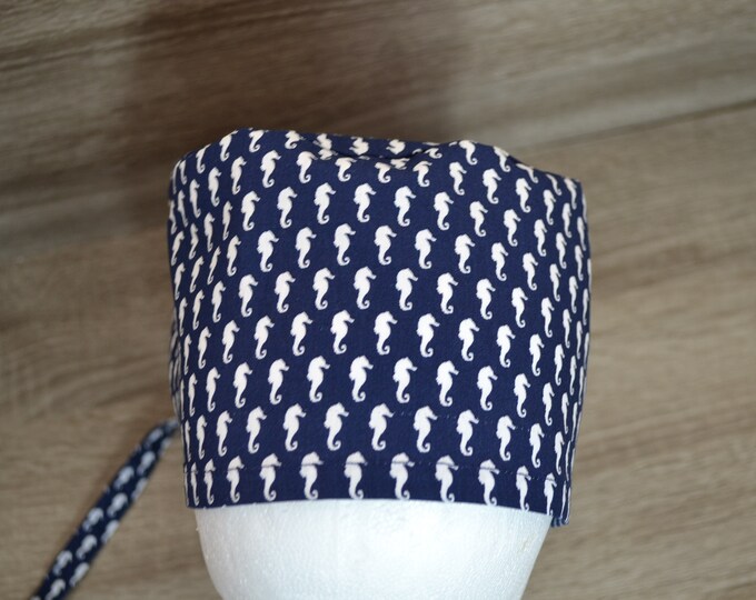 Surgical cap seahorse maritime, scrub cap, bandana, cosmetic cap, peeling cap, chef's hat, surgical caps, handmade