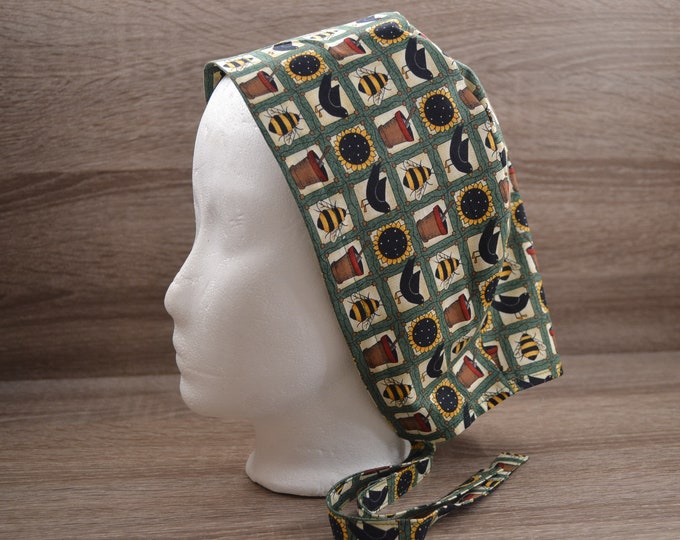 Surgical cap ravens sunflowers, scrub cap, bandana, peeling cap, chef's cap, cosmetic cap, surgical caps, green with ravens, handmade