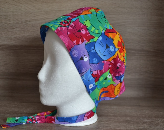 Surgical cap cat, cap with cats, chef's hat, veterinarian cap, scrub cap, bandana, cosmetic cap, peeling cap, handmade