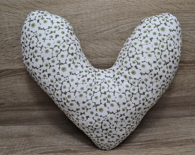 Heart pillow, chest heart pillow, mastectomy pillow, forearm pillow, breast surgery pillow, olive green with bright flowers, handmade