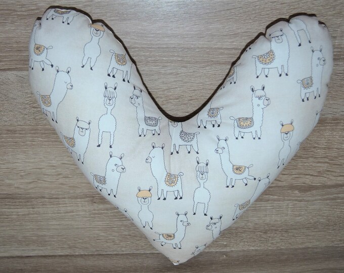 Heart pillow, breast heart pillow, mastectomy pillow, forearm pillow, breast surgery pillow, beige with llama, handmade