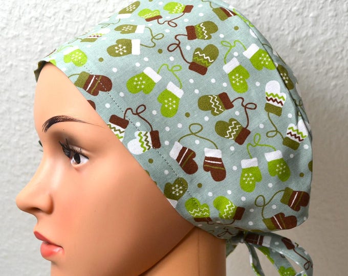 Surgical cap with gloves, terry cloth band, scrub cap, bandana, cosmetic cap, chef's hat, light green with gloves, Christmas surgical caps