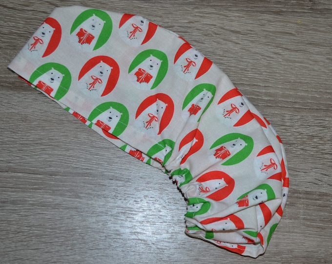 Surgical cap polar bear with RUBBER BAND, scrub cap, bandana, cosmetic cap, peeling cap, chef's hat, surgical caps, beige with polar bears, handmade