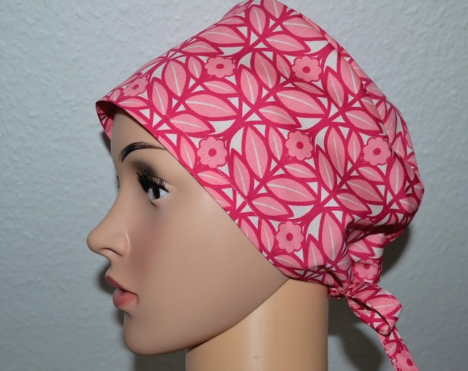 Surgical cap with floral design, scrub cap, cosmetic cap, bandana, peeling cap, chef's cap, chemo head covering, floral cap