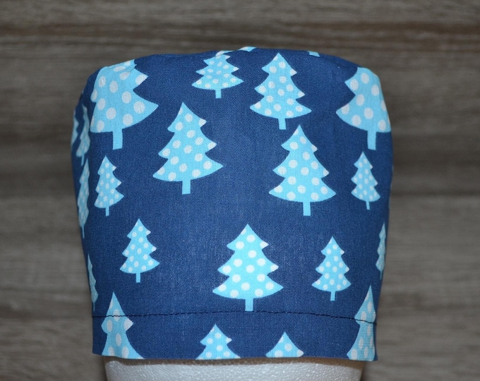 Surgical cap with Christmas tree design, scrub cap, bandana, cosmetic cap, peeling cap, blue with Christmas trees, chef's hat, Christmas surgical caps, winter cap