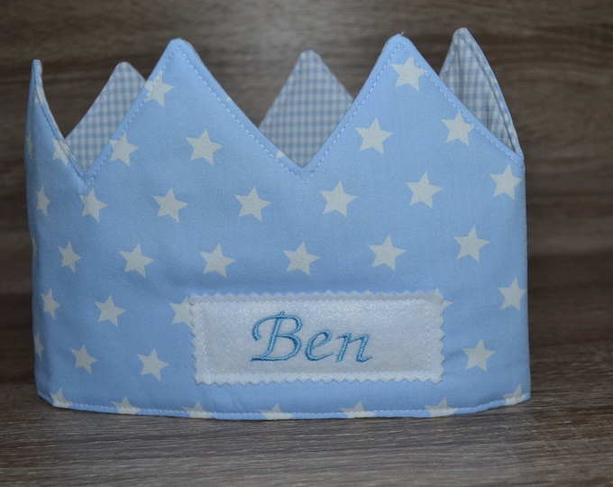 Birthday crown light blue, crown, children's crown, name crown, blue with stars, crown with name, birthday crown with name, children's birthday,