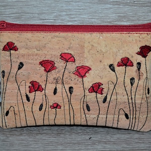 Kosmetiktäschchen aus Kork mit Mohnblumen, Kosmetiktasche, Korktasche, Schminktäschchen, Muttertag, Tasche, handmade