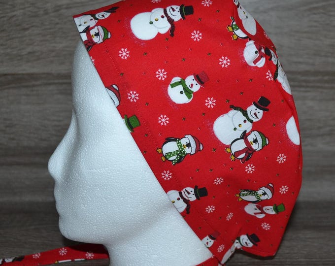 Snowman surgical cap with terry cloth band, scrub cap, bandana, cosmetic cap, peeling cap, chef's hat, Christmas surgical caps, handmade