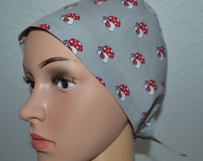 Surgical cap fly agaric, scrub cap, bandana, cosmetic cap, peeling cap, surgical cap, chef's hat, gray with lucky mushroom, handmade