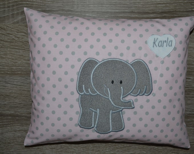 Elephant pillow, elephant name pillow, baptism pillow, elephant birth pillow, elephant pillow, children's pillow, pillow with name, handmade