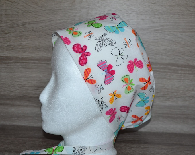 Surgical cap butterfly, scrub cap, bandana, cosmetic cap, chef's hat, peeling cap, surgical caps, white with butterflies, handmade