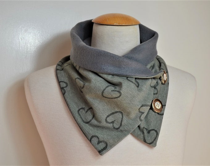 Button loop heart, button loops, loops, scarf, scarf with buttons, cotton jersey gray fleece, button loop heart, loop, handmade