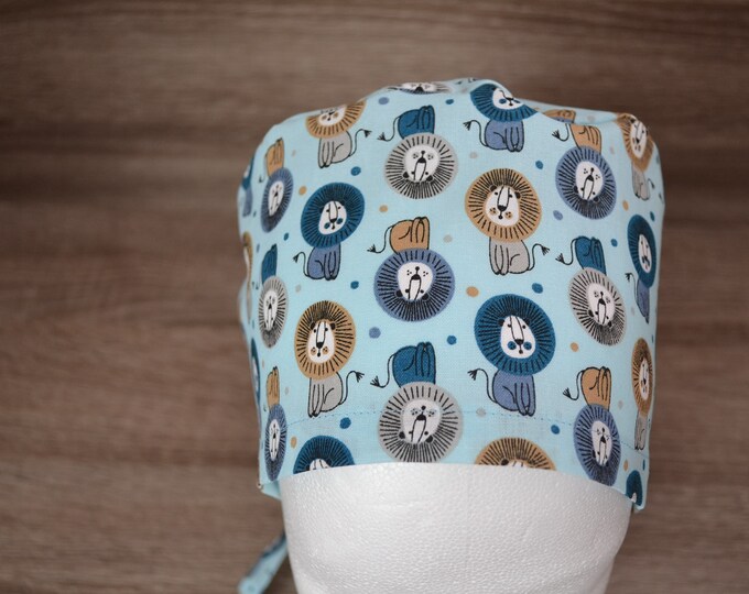 Surgical cap lion, scrub cap, bandana, peeling cap, cosmetic cap, lion cap, turquoise with lions, chef's hat, handmade