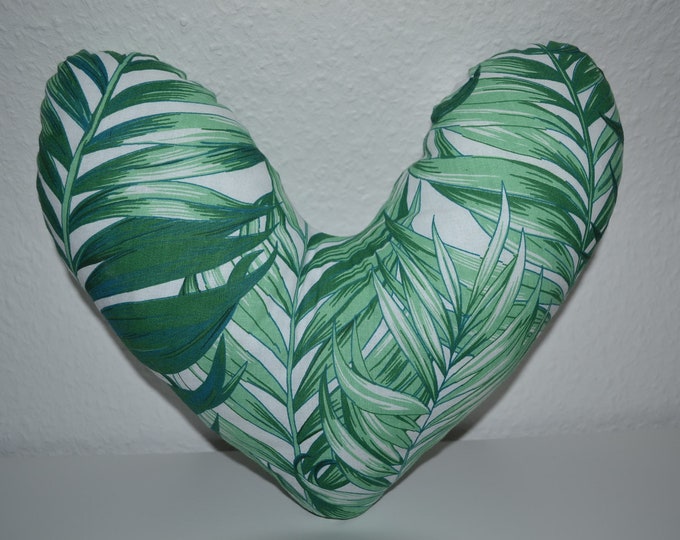 Heart pillow large leaves white green, breast heart pillow, mastectomy pillow, forearm pillow, breast surgery pillow, floral leaf, handmade