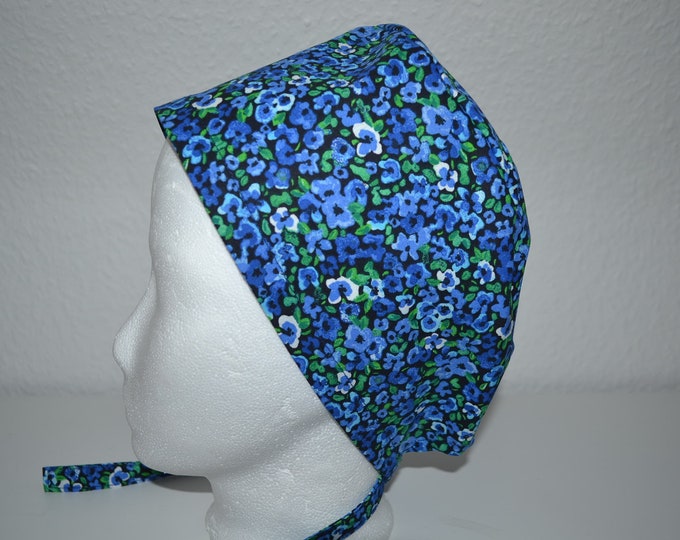 Surgical cap flower, scrub cap, bandana, cosmetic cap, chef's hat, peeling cap, surgical caps, blue with flowers, handmade