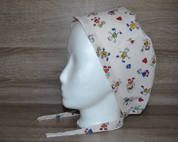Surgical cap child, scrub cap, bandana, cosmetic cap, chef's hat, peeling cap, surgical caps, beige with children, handmade