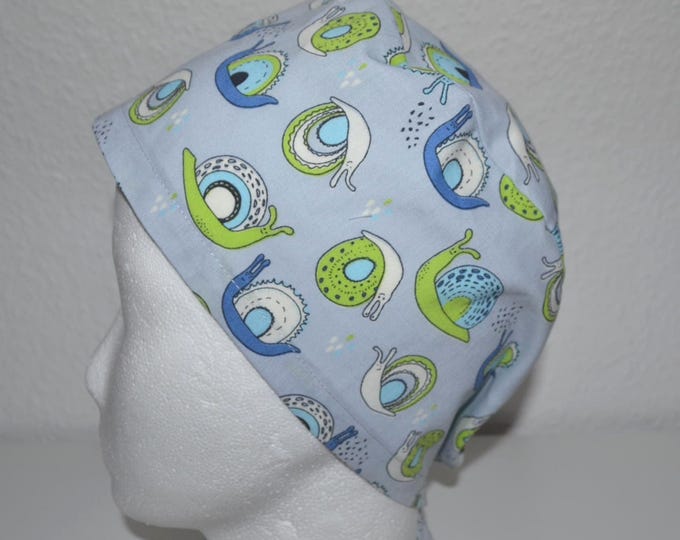 Snail surgical cap, scrub cap, bandana, cosmetic cap, chef's hat, peeling cap, surgical caps, light blue with snails, snail cap