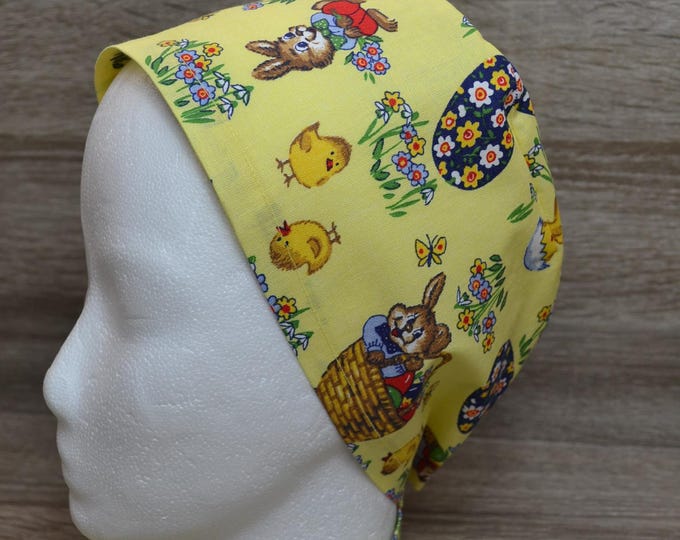 Surgical cap Easter egg, scrub cap, bandana, cosmetic cap, chef's hat, peeling cap, surgical caps, yellow with Easter eggs, Easter bunny cap,