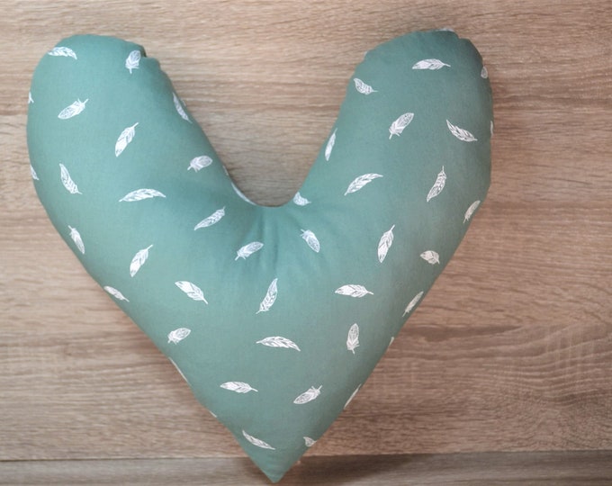 Heart pillow, breast heart pillow, mastectomy pillow, forearm pillow, breast surgery pillow, green with small feathers, handmade