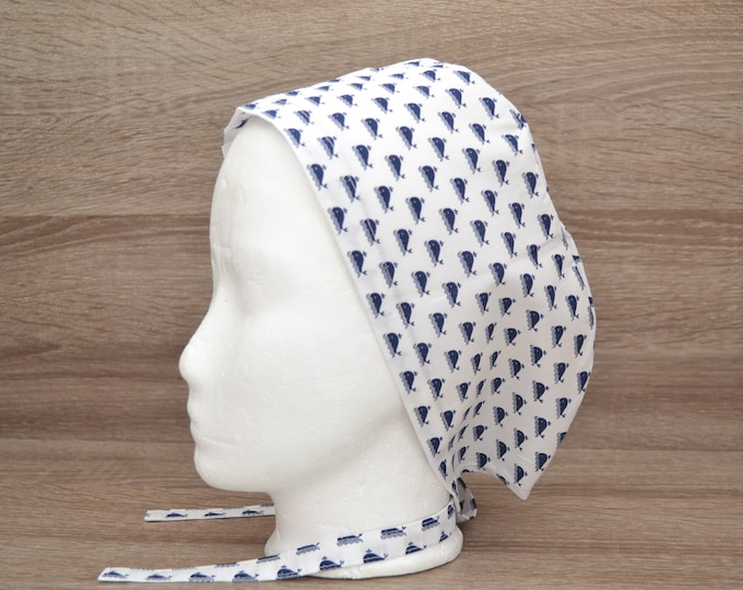 Surgical cap whale, scrub cap, bandana, cosmetic cap, peeling cap, chef's hat, surgical caps, white with whales maritime, handmade