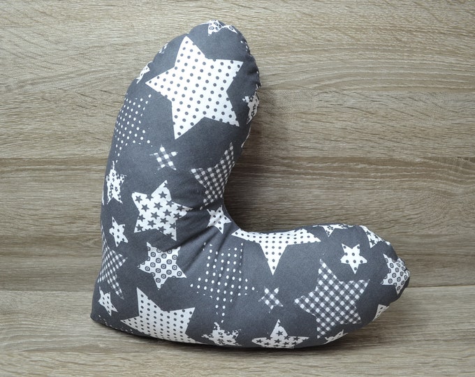 Heart pillow, breast heart pillow, mastectomy pillow, forearm pillow, breast surgery pillow, gray with white stars, handmade