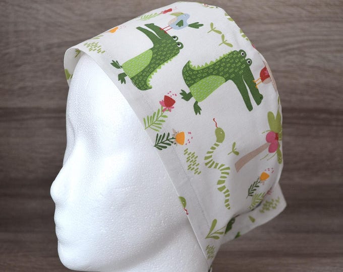 Surgical cap crocodile, scrub cap, bandana, cosmetic cap, chef's cap, cap with crocodiles, surgical cap zoo, jungle cap, handmade