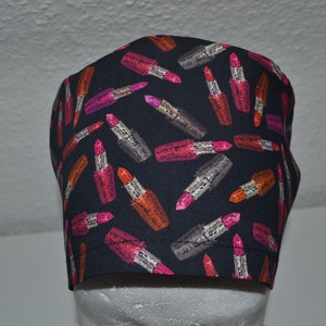 OP-Haube Lippenstift mit Frotteeband, Scrub Cap, Bandana , Kosmetikhaube, Peelinghaube, OP-Hauben, Kochmütze, schwarz mit Lippenstift ,