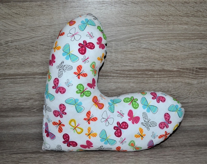Heart pillow, breast heart pillow, mastectomy pillow, forearm pillow, breast surgery pillow, white with colorful butterflies, handmade