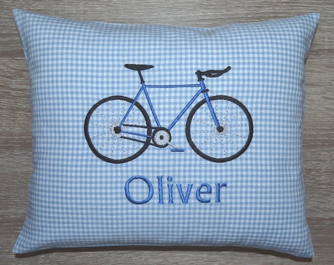 Bicycle cushion, children's racing bike cushion, bicycle cushion, birthday cushion, small cuddly cushion, personalized cushion, cushion with filling