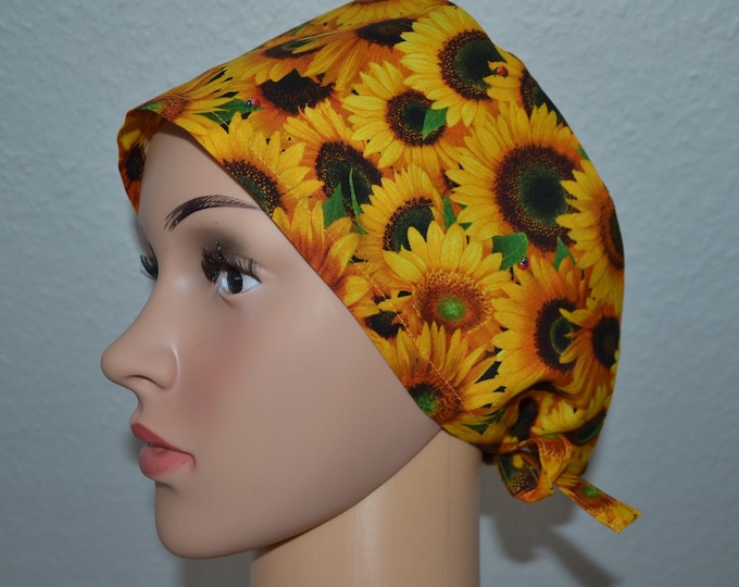 Surgical cap terry cloth band sunflower, scrub cap, cosmetic cap, cooking cap, bandana, peeling cap, surgical caps, yellow sunflowers, handmade