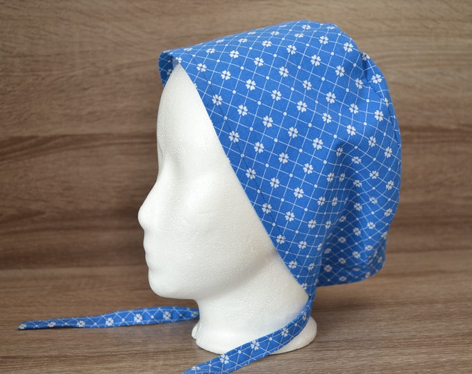 Surgical cap flower, scrub cap, bandana, cosmetic cap, peeling cap, chef's hat, surgical caps, blue with flowers, handmade