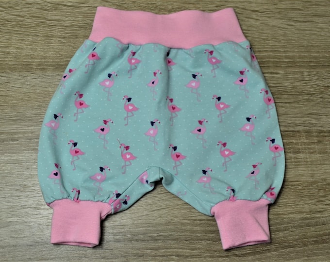 Pump pants flamingos size. 50-56, pump pants twins, pump pants boat, premature baby pants, baby pants, newborn pants, flamingo pump pants
