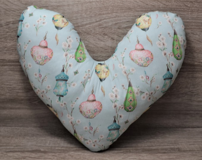 Heart pillows, chest heart pillows, mastectomy pillows, forearm pillows, breast surgery pillows, mint with colorful lanterns, handmade