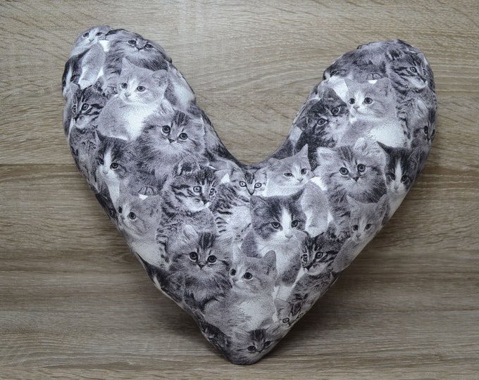 Heart pillow, chest heart pillow, mastectomy pillow, forearm pillow, breast surgery pillow, black white cats, handmade