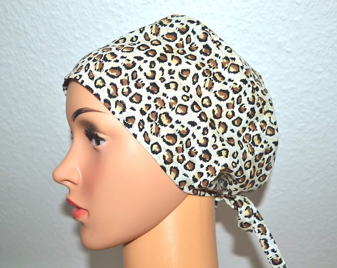 Surgical cap with leopard print, scrub cap, bandana, cosmetic cap, chef's cap, exfoliating cap, animal print leopard, beige with fur pattern