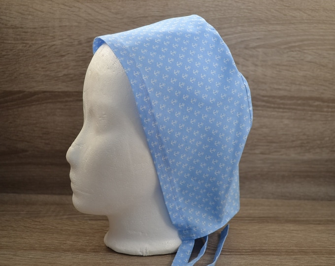 Surgical cap anchor terry cloth band, scrub cap, cosmetic cap, chef's cap, bandana, peeling cap, surgical caps, blue with anchors maritime, handmade