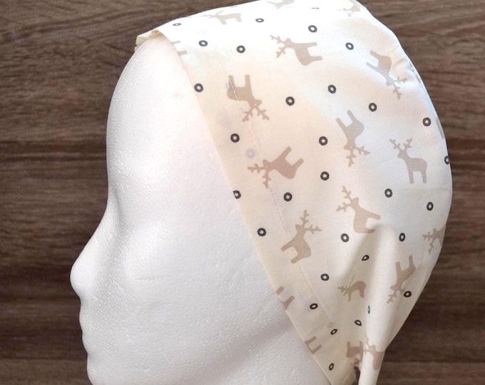 Surgical cap with moose, scrub cap, bandana, cosmetic cap, peeling cap, chef's hat, beige with small moose, Christmas surgical caps, moose cap
