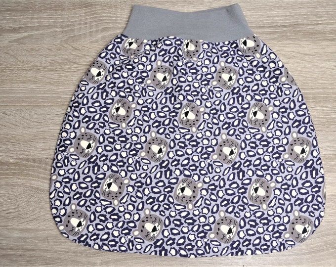 Swaddle bag Leopard size 60, warmly lined romper bag, size 50-68, elastic cuffs to grow with the baby, sleeping bag, handmade