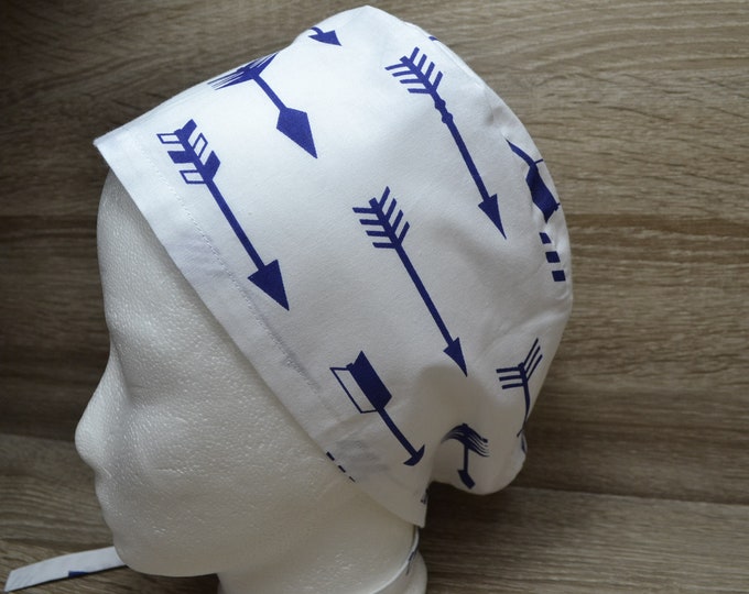 Surgical cap arrow, scrub cap, bandana, cosmetic cap, peeling cap, surgical caps, chef's hat, white with arrows, handmade