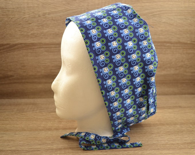 Surgical cap monster, scrub cap, bandana, cosmetic cap, chef's hat, peeling cap, surgical caps, blue with little monsters, handmade