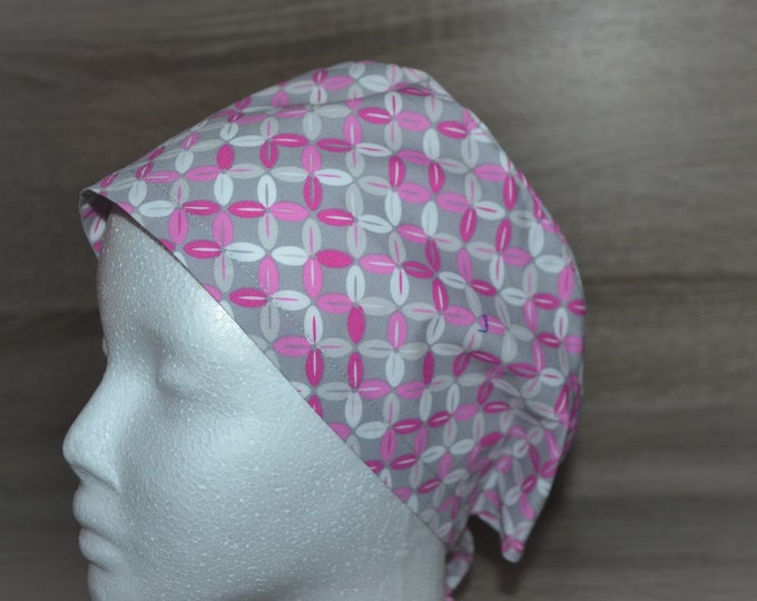 Patterned surgical cap, scrub cap, bandana, cosmetic cap, peeling cap, chef's hat, surgical caps, gray pink patterned, handmade