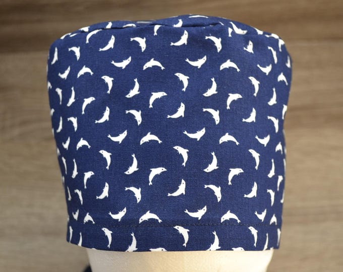 Surgical cap dolphin, scrub cap, bandana, cosmetic cap, chef's hat, peeling cap, surgical caps, blue with dolphins maritime, handmade